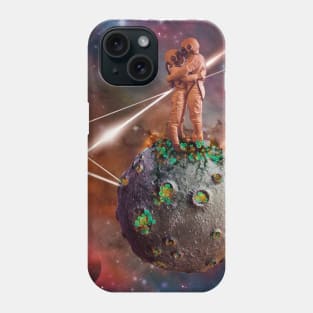 Surreal Astronaut Couple on Tiny Planet in Space Having an Adventure Phone Case