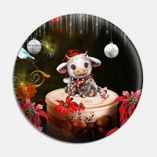 Cute little christmas cow with bird Pin