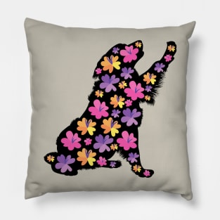 Silhouette of Bernese Mountain Dog with Spring Flowers Pillow