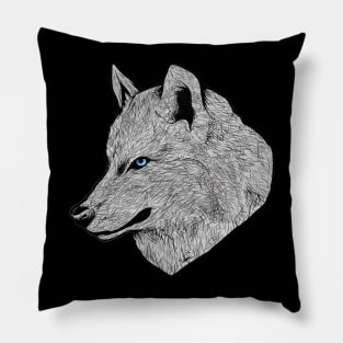 Blue Eyed Wolf Pillow