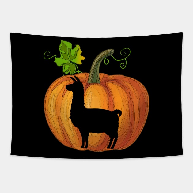 Llama in pumpkin Tapestry by Flavie Kertzmann