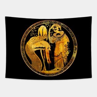 DRAGON DISGORGES THE HERO JASON AND ATHENA Ancient Greek Attic red Figure Tapestry