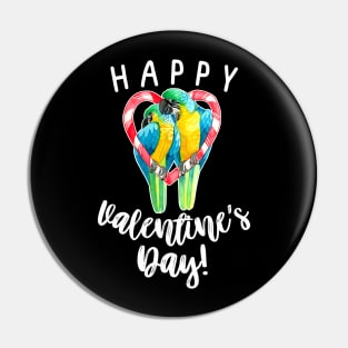 Happy Valentine's Day Blue and Gold Macaw Parrot Couple Pin