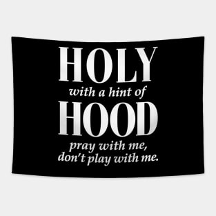HOLY WITH HINT OF HOOD - WHITE ON BLACK Tapestry