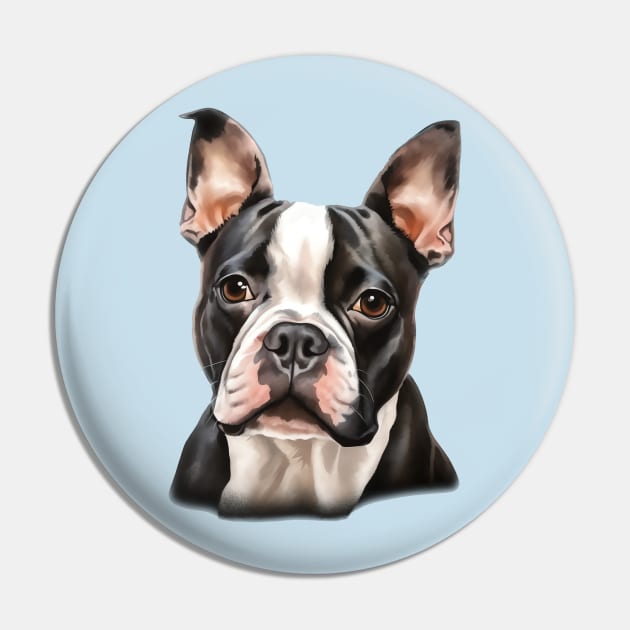 Boston Bull Terrier Portrait Pin by AI Art Originals