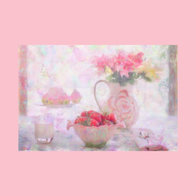 Strawberries & Cream Still Life Impressionist Painting by BonBonBunny