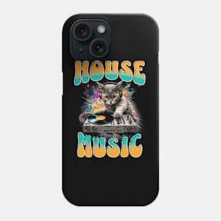 HOUSE MUSIC  - Feline Dj On Decks 2 (teal/orange) Phone Case