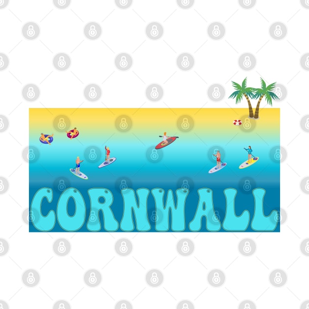 Cornwall Paddle board Isometric Beach Scene by Surfer Dave Designs