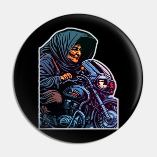 Babushka Riding A Motorcycle Pin