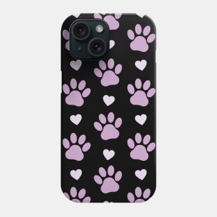 Pattern Of Paws, Dog Paws, Lilac Paws, Hearts Phone Case