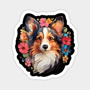 Papillon  Dog Vintage Floral Magnet