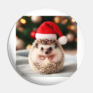 Tiny hedgehog wearing a Santa hat Pin