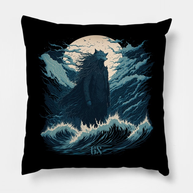 Werewolf in the Japanese ocean Pillow by GothSea