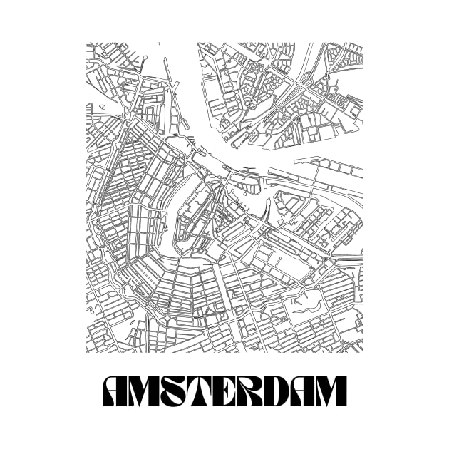 Retro Map of Amsterdam Minimalist Line Drawing by SKANDIMAP