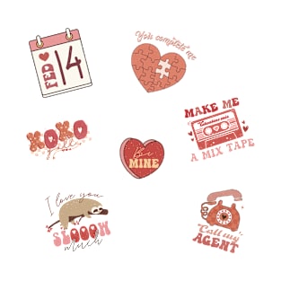 Retro Cute Valentine Stickers Pack T-Shirt