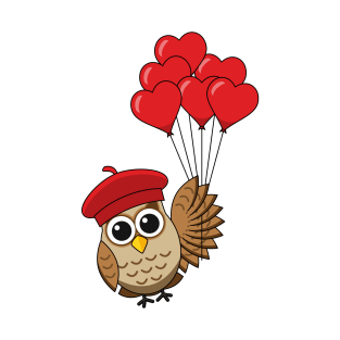 Cute Owl Flying with Heart Balloons T-Shirt