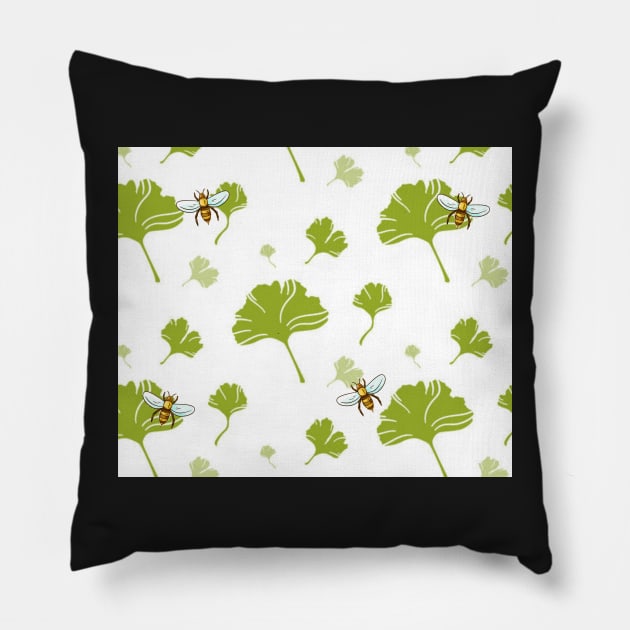 Ginkgo Leaves and Honey Bees Pillow by gillys