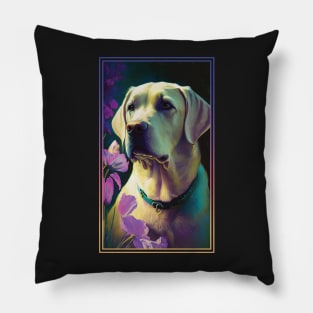 Labrador Retriever Dog Vibrant Tropical Flower Tall Digital Oil Painting Portrait 2 Pillow