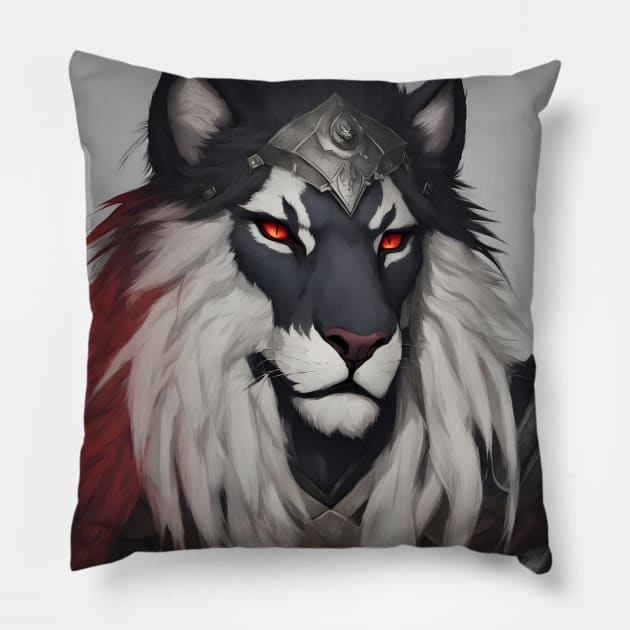 Fantasy lion red and black Pillow by Chantel Fourie