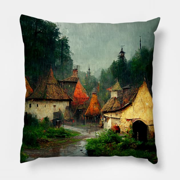 Village in the Middle of the Forest Pillow by AbstractArt14