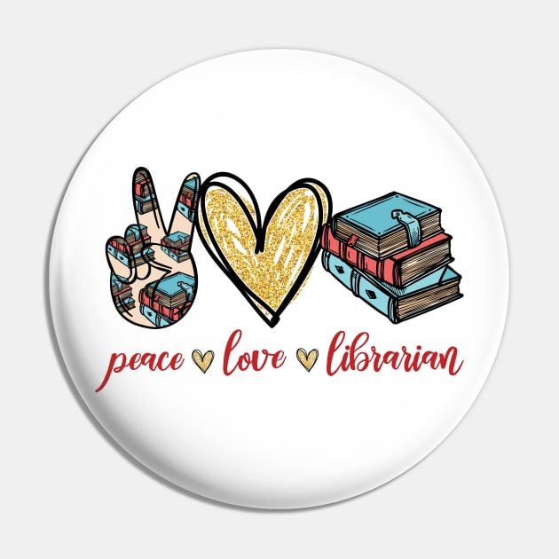 peace love Librarian Pin by vip.pro123