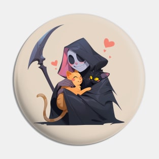 Grim Reaper and His Cats. Spooky Month, Spooky Love Pin
