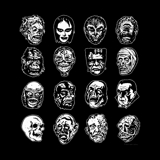 Horror Movie Monster Masks (B&W variant) by monstermangraphic