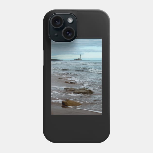 St marys lighthouse whitley bay from the beach Phone Case by tynesidephotos