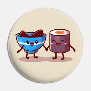 Cute Sushi And Shoyu Sauce Couple Cartoon Pin