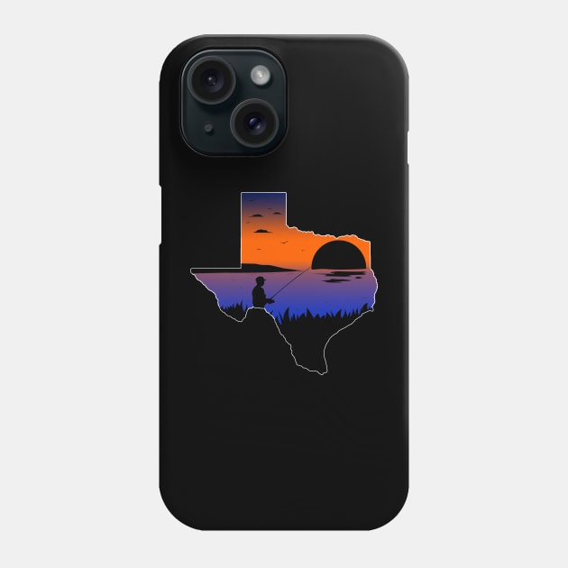 Texas Fishing Fisherman on the Lake at Sunset Silhouette Phone Case by Sports Stars ⭐⭐⭐⭐⭐