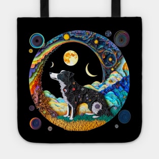 Fantasy Border Collie Dog Cute Moon Phases Paper Quilling Cattle Herding Dogs Tote