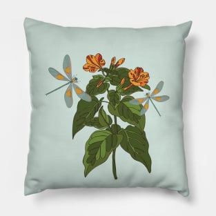 botanical illustration of a plant and a dragonfly Pillow