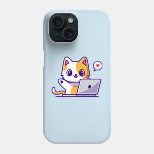 Cute Cat Working On Laptop Cartoon Phone Case