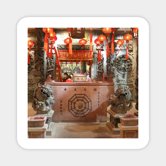 Hotel reception styled like ancient Chinese temple altar SQ Magnet by kall3bu