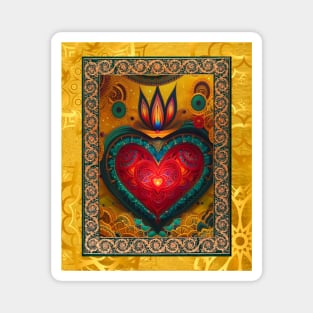 Moroccan Golden Mandala Heart Magnet