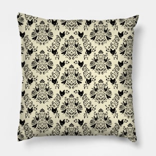 Damask Pattern with Chickens Pillow