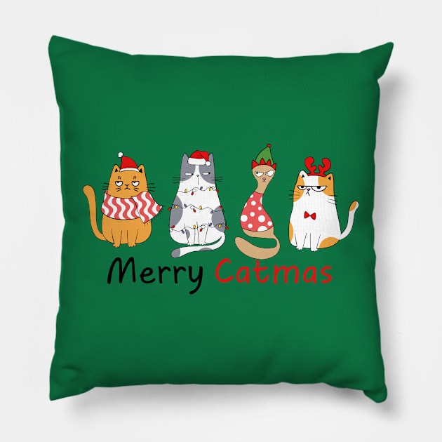 Merry Catmas - Ugly Christmas Pillow by Pop Cult Store