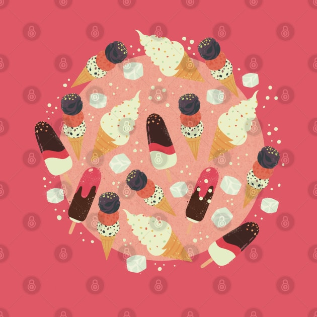 Pattern with the yummiest ice cream cones and popcicles pink background by marina63