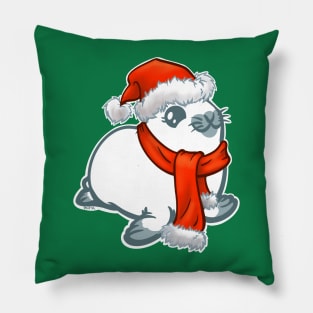 Baby Harp Seal Pup in Red Santa Hat and Scarf Pillow