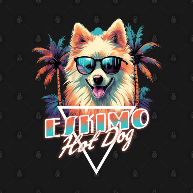 Retro Wave American Eskimo Hot Dog Shirt by Miami Neon Designs