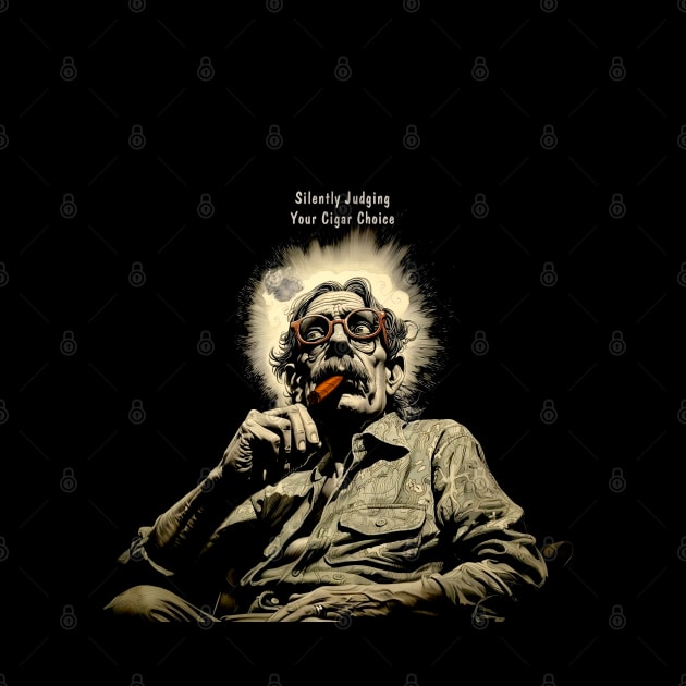 Cigar Smoker: Silently Judging Your Cigar Choice on a Dark Background by Puff Sumo