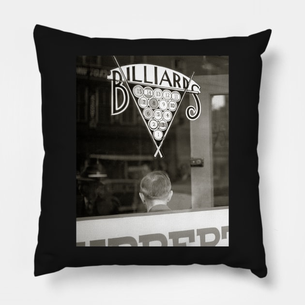 Billiards Hall, 1938. Vintage Photo Pillow by historyphoto