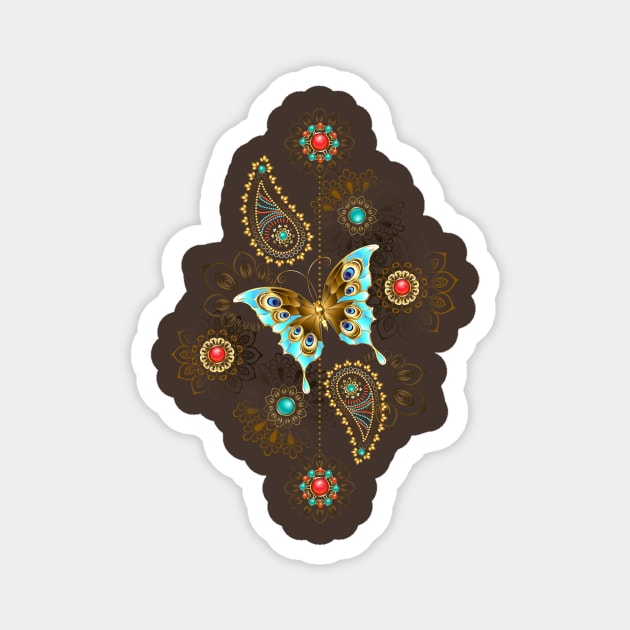 Pattern with Turquoise Butterfly Magnet by Blackmoon9