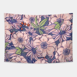 Light Pink and Purple Floral Pattern Art Tapestry