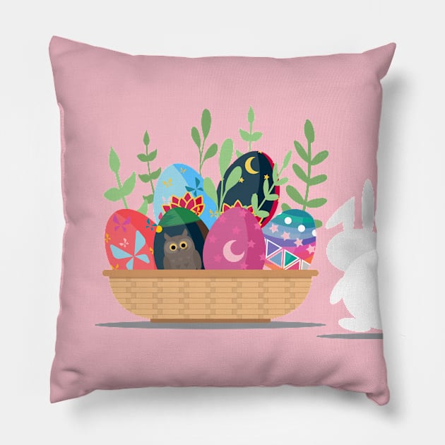 happy easter bunny basket Pillow by gossiprag