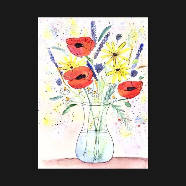 poppies with wildflowers in a vase by Sandraartist