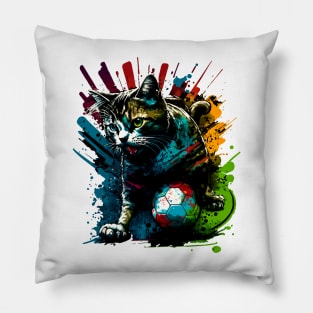 Cute Cat Sports Player Soccer Futball Football - Graphiti Art Graphic Trendy Holiday Gift Pillow