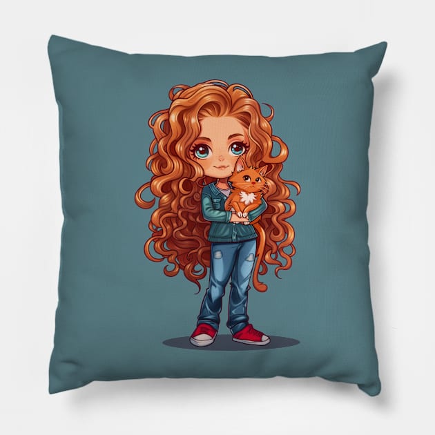Ginger Girl Ginger Cat Pillow by JunkyDotCom