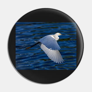 Snowy White Egret in Flight Pin