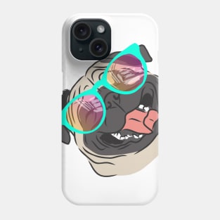 happy pug dog in rainbow glasses Phone Case